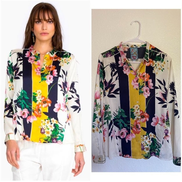 Johnny Was Tops - JOHNNY WAS Andrea Silk Floral Button up Print Women's Shirt Top